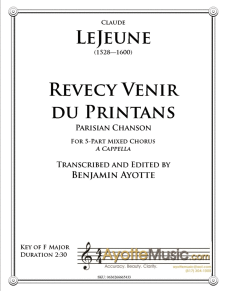 Free Sheet Music Revecy Venir Du Printans Parisian Chanson For 5 Part Mixed Chorus And Soloists A Cappella