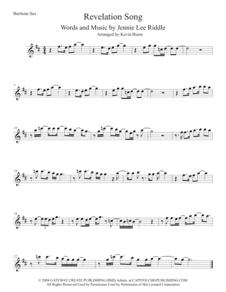 Free Sheet Music Revelation Song Bari Sax