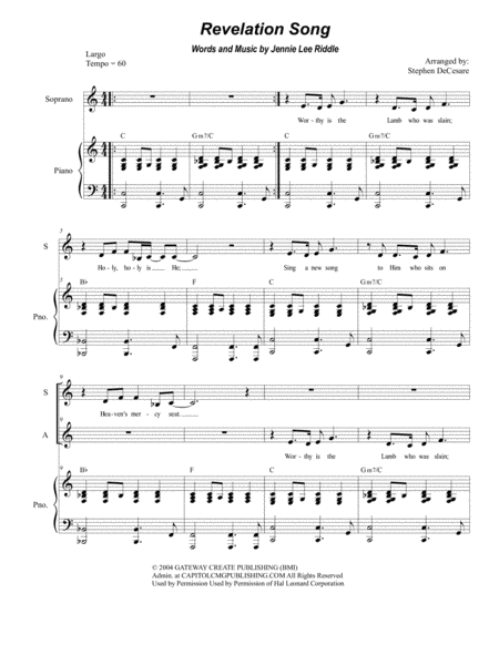 Revelation Song Duet For Soprano And Alto Solo Sheet Music