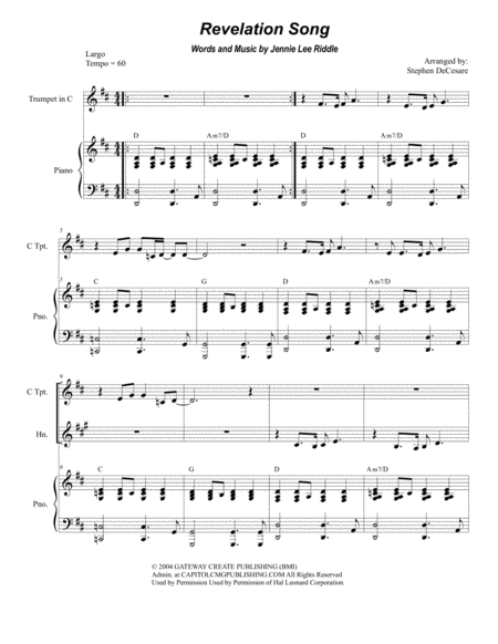 Free Sheet Music Revelation Song Duet For Trumpet And French Horn