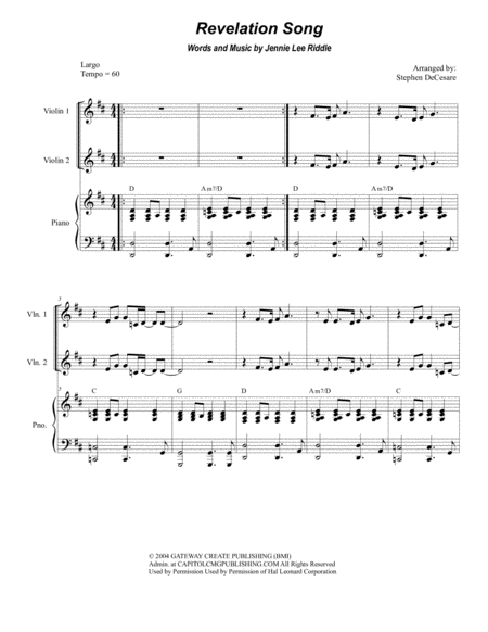 Revelation Song For String Quartet Sheet Music