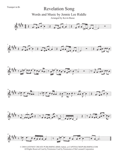 Revelation Song Original Key Trumpet Sheet Music