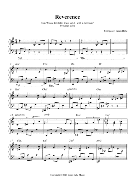 Reverence Sheet Music For Ballet Class From Music For Ballet Class Vol 3 With A Jazz Twist By Sren Bebe Sheet Music