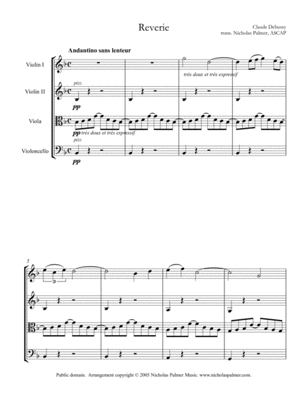 Free Sheet Music Reverie Debussy For String Quartet