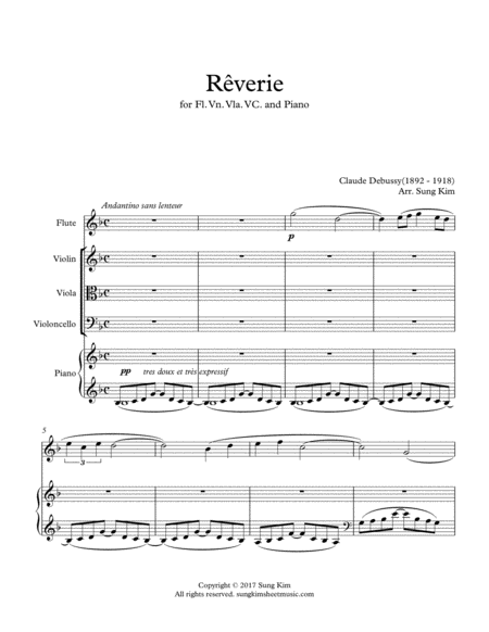 Reverie For Fl Vn Vla Vc And Piano Sheet Music