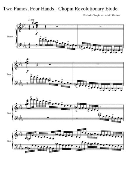 Revolutionary Etude Opus 10 Number 12 Two Pianos Four Hands Sheet Music