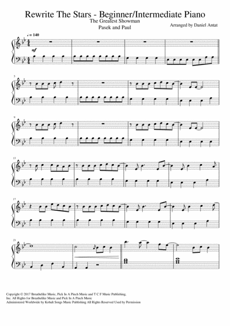 Rewrite The Stars Beginner Piano Sheet Music