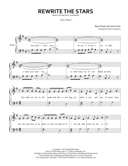 Rewrite The Stars Easy Piano Sheet Music