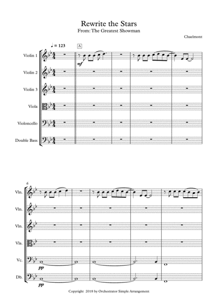 Rewrite The Stars From The Movie Greatest Showman String Orchestra String Quartet Score And Parts Sheet Music