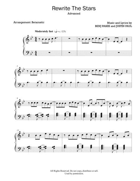 Rewrite The Stars The Greatest Showman Justin Paul Sheet Music Advanced Piano Sheet Music