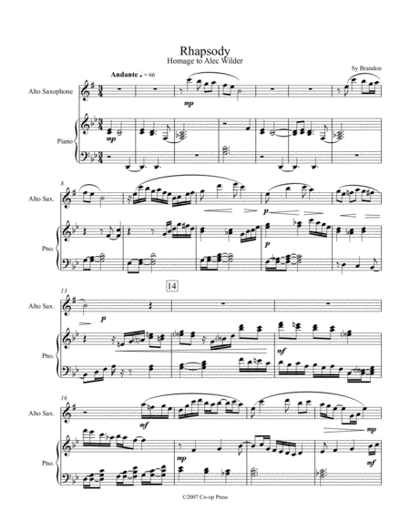 Free Sheet Music Rhapsody For Alto Saxophone And Piano