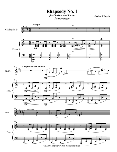 Free Sheet Music Rhapsody No 1 For Clarinet And Piano