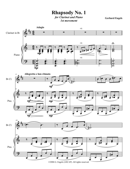 Rhapsody No 1 For Clarinet And Piano Sheet Music