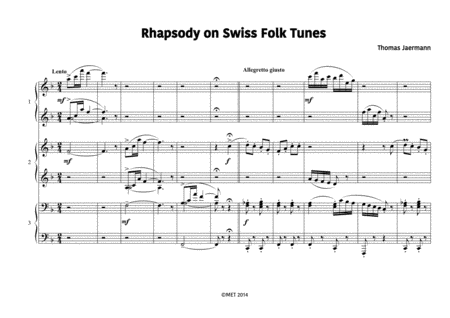 Free Sheet Music Rhapsody On Swiss Folk Tunes