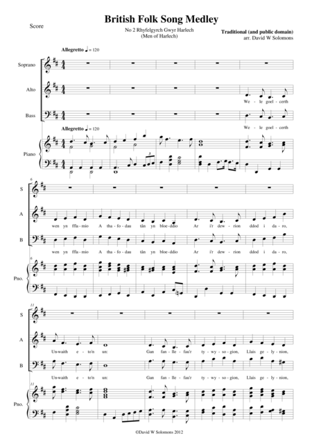 Rhyfelgyrch Gwyr Harlech For Sab Choir And Piano Sheet Music