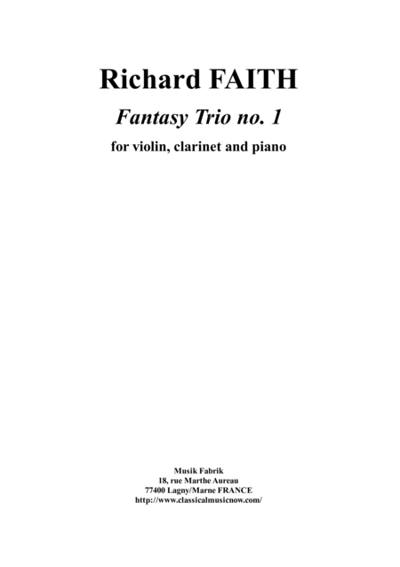 Richard Faith Fantasy Trio No 1 For Bb Clarinet Violin And Piano Sheet Music