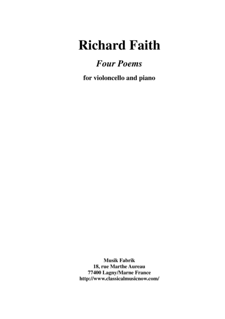 Richard Faith Four Poems For Cello And Piano Sheet Music