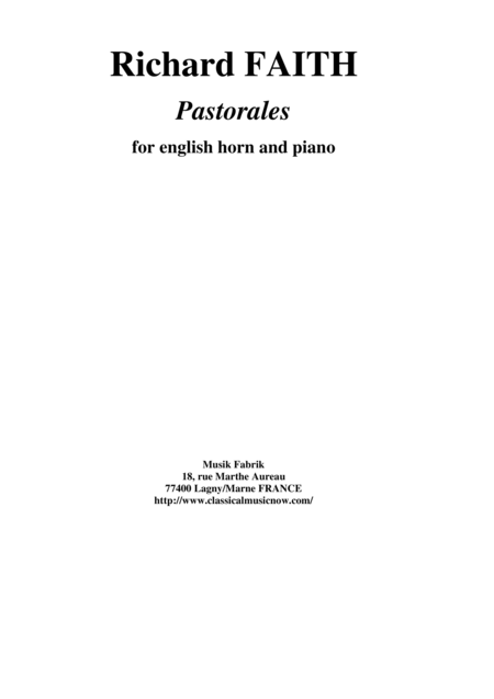 Richard Faith Pastorales For English Horn And Piano Sheet Music