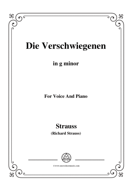 Free Sheet Music Richard Strauss Die Verschwiegenen In G Minor For Voice And Piano