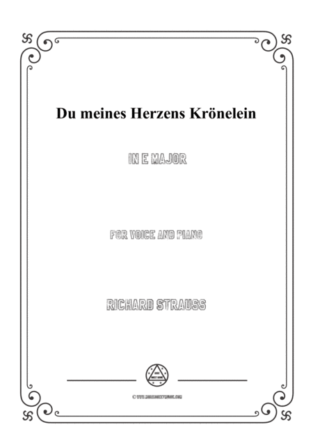 Richard Strauss Du Meines Herzens Krnelein In E Major For Voice And Piano Sheet Music