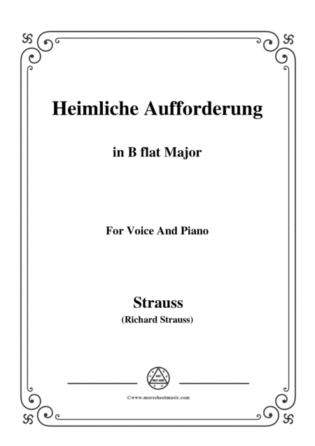 Free Sheet Music Richard Strauss Heimliche Aufforderung In B Flat Major For Voice And Piano