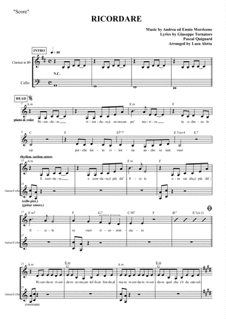 Free Sheet Music Ricordare