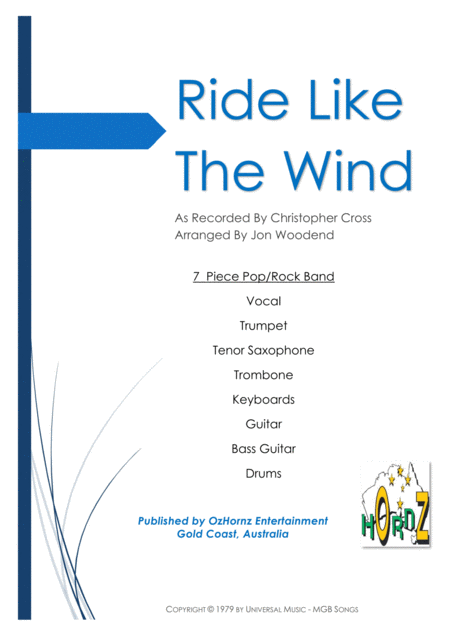 Ride Like The Wind 7 Piece Pop Rock Band Sheet Music