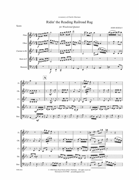 Ridin The Reading Railroad Rag Woodwind Quintet Sheet Music