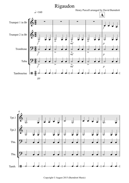 Free Sheet Music Rigaudon By Purcell For Brass Quartet