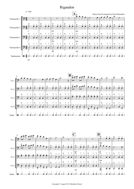 Rigaudon By Purcell For Cello Quartet Sheet Music