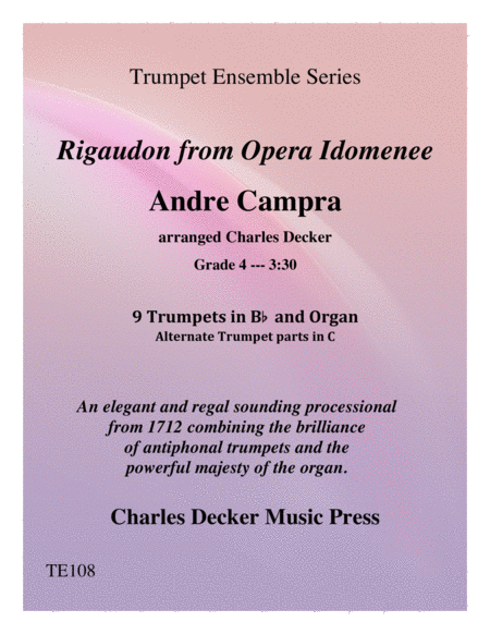 Rigaudon From Opera Idomenee For Trumpet Ensemble With Organ Sheet Music