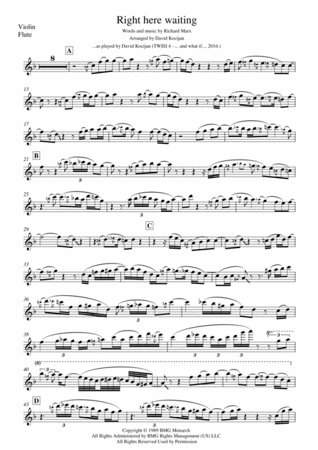 Right Here Waiting Violin Flute Sheet Music