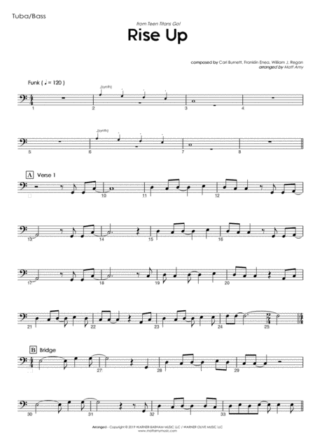 Free Sheet Music Rise Up From Teen Titans Go Bass Play Along