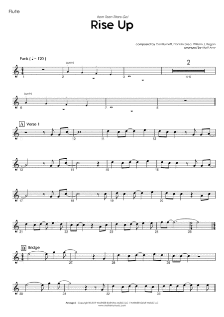 Free Sheet Music Rise Up From Teen Titans Go Flute Play Along