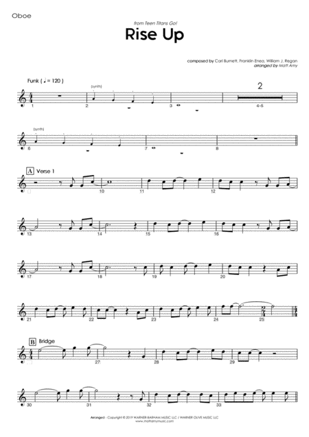 Rise Up From Teen Titans Go Oboe Play Along Sheet Music