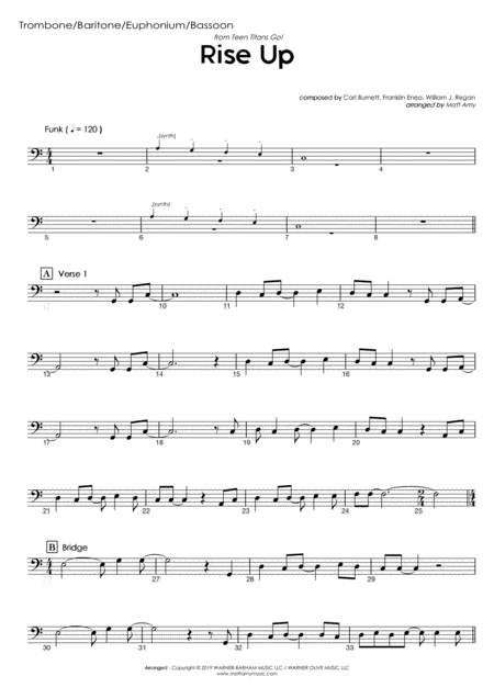 Rise Up From Teen Titans Go Trombone Play Along Sheet Music