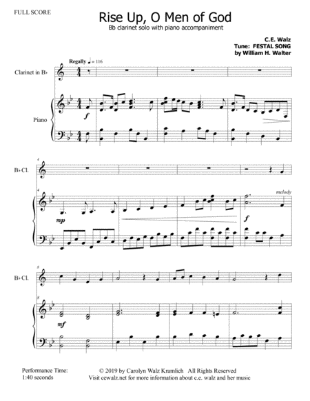 Free Sheet Music Rise Up O Men Of God For Clarinet And Piano