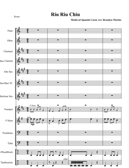 Free Sheet Music Riu Riu Chiu For Concert Band