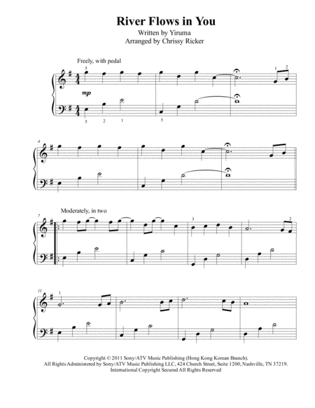 River Flows In You Easy Piano Sheet Music