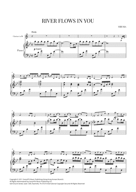 Free Sheet Music River Flows In You For Clarinet In Bb And Piano Bb Major