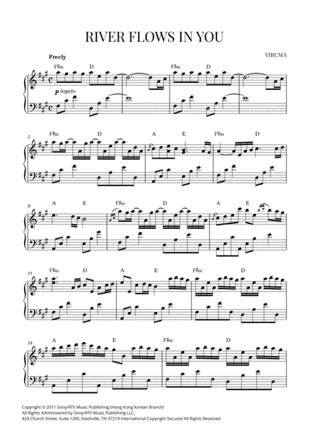 River Flows In You Original Version W Chords Sheet Music