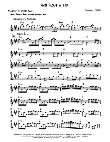 Free Sheet Music River Flows In You Yiruma Lead Sheet In Original Key Of F M