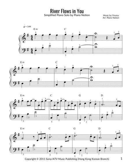 River Flows In You Yiruma Simplified Piano Solo Sheet Music