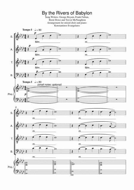 Rivers Of Babylon Satb Piano Sheet Music