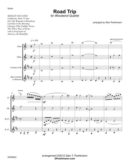 Road Trip Medley For Woodwind Quartet 5 American Songs Sheet Music