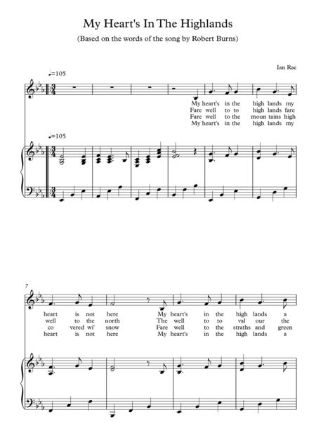 Robert Burns Song My Hearts In The Highlands Sheet Music