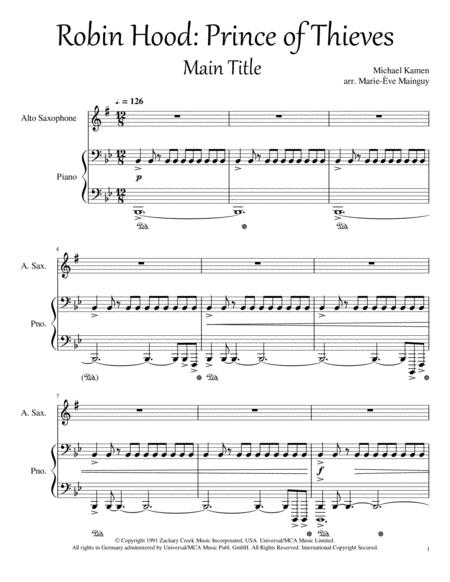 Free Sheet Music Robin Hood Prince Of Thieves Main Title