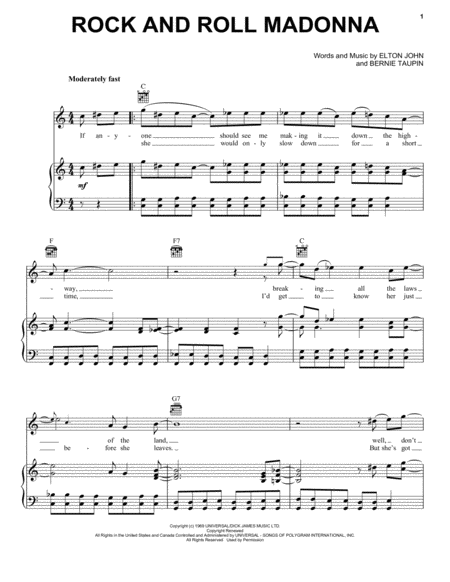 Free Sheet Music Rock And Roll Madonna From Rocketman