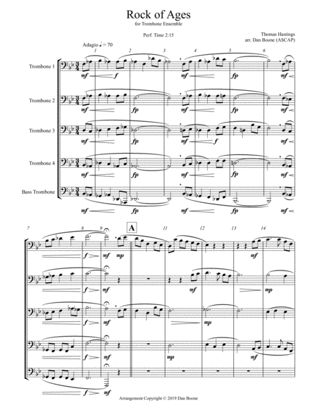 Rock Of Ages For Trombone Ensemble Sheet Music