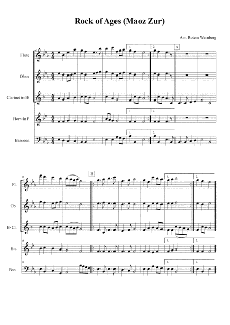 Rock Of Ages Maoz Zur Woodwind Quintet Sheet Music